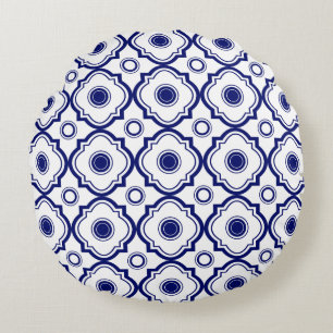 Blue Quatrefoil Round Pillow Rond Kussen