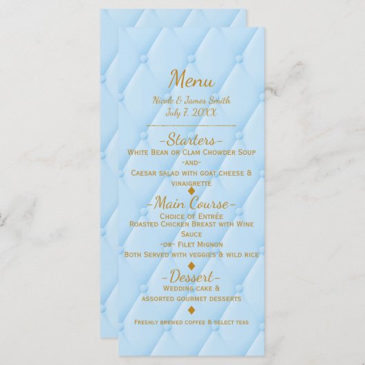 Blue Quilted Royal Storybook Princess Party Menu (Voorkant / Achterkant)