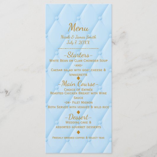 Blue Quilted Royal Storybook Princess Party Menu (Voorkant)