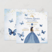 Blue Quinceañera 15 Anos Butterfly Gold Glitter Kaart (Voorkant / Achterkant)