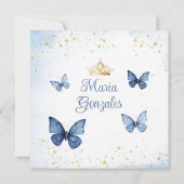 Blue Quinceañera 15 Anos Butterfly Gold Glitter Kaart (Achterkant)