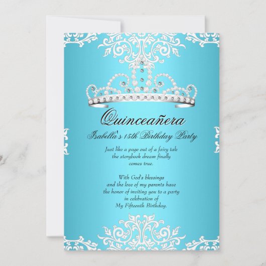 Blue Quinceanera 15th Birthday Party Tiara 3 Kaart (Voorkant)