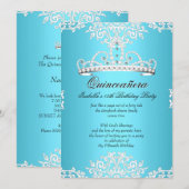 Blue Quinceanera 15th Birthday Party Tiara 3 Kaart (Voorkant / Achterkant)