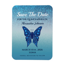 Blue Quinceanera Birthday Save the Date Magneet