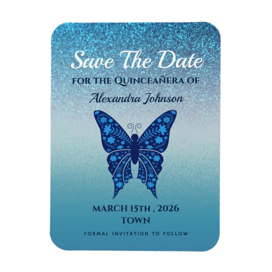 Blue Quinceanera Birthday Save the Date Magneet (Verticaal)