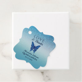 Blue Quinceañera Butterfly Dank u Bedankjes Labels