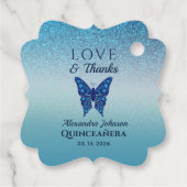 Blue Quinceañera Butterfly Dank u Bedankjes Labels (Achterkant)