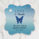 Blue Quinceañera Butterfly Dank u Bedankjes Labels (Voorkant)