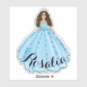 Blue Quinceañera Custom Name Birthday Sticker (Vel)