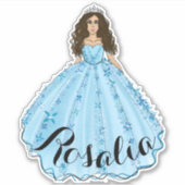 Blue Quinceañera Custom Name Birthday Sticker (Voorkant)