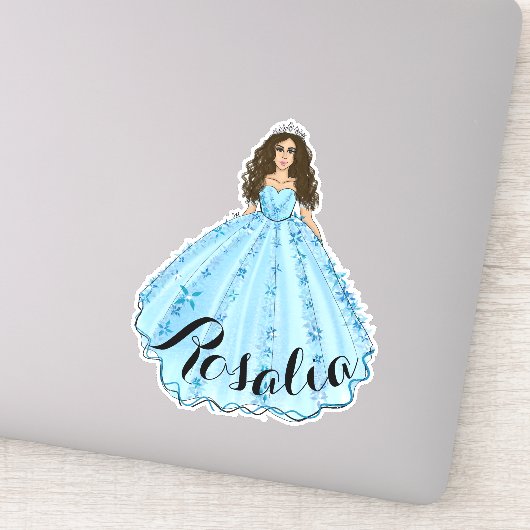Blue Quinceañera Custom Name Birthday Sticker (Detail)