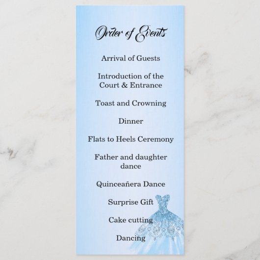 Blue Quinceanera double side program card  Programmakaart (Achterkant)