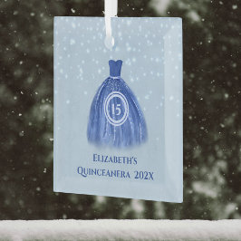 Blue Quinceanera Dress op Lt Blue met naam en 15 Glas Ornament