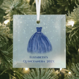Blue Quinceanera Dress op Starry Blue met naam Glas Ornament