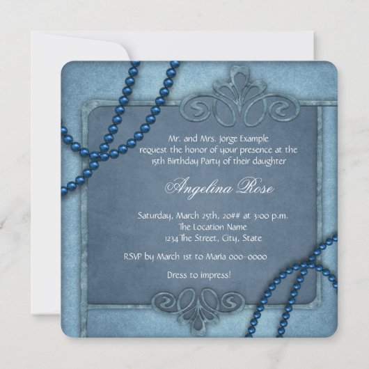 Blue Quinceanera Kaart (Achterkant)