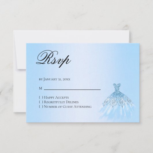Blue Quinceanera Reply RSVP Card Kaartje (Voorkant)