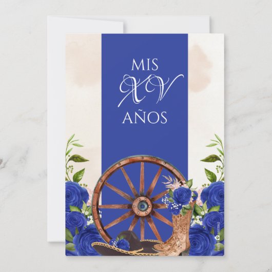 Blue Quinceanera Rozen  Charro Western Kaart (Achterkant)