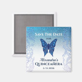 Blue Quinceanera Save the Date Invitation Magneet (Voorkant / Achterkant)