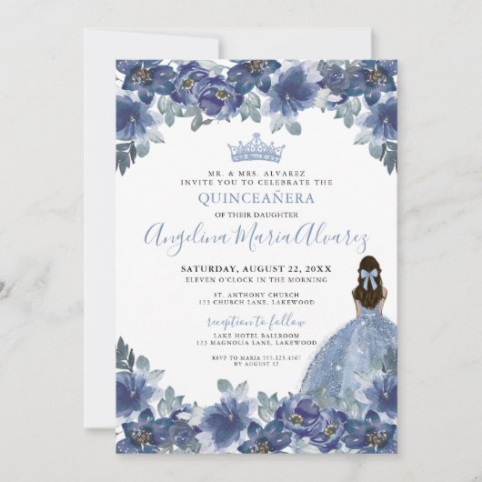 Blue Quinceanera Uitnodiging (Voorkant)