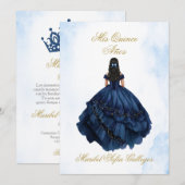 Blue Quinceanera uitnodiging in het Spaans (Voorkant / Achterkant)