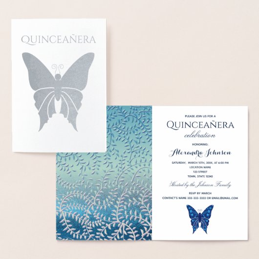 Blue Quinceanera verjaardagsuitnodiging Folie Kaarten (Display)