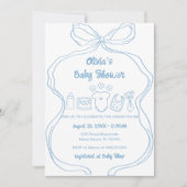 Blue Quirky Hand Drawn Wavy Bow Boy Baby shower Kaart (Voorkant)