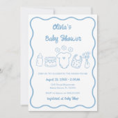 Blue Quirky Hand Drawn Wavy Lijst Boy Baby shower Kaart (Voorkant)