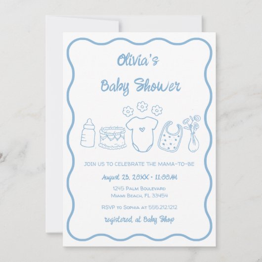 Blue Quirky Hand Drawn Wavy Lijst Boy Baby shower Kaart (Voorkant)