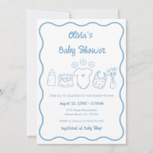 Blue Quirky Hand Drawn Wavy Lijst Boy Baby shower Kaart
