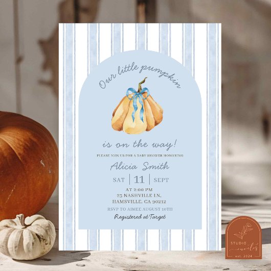 Blue Quirky Pumpkin Boy Baby shower Kaart