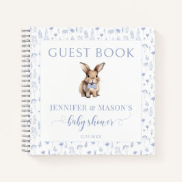 Blue rabbit baby shower gastenboek cadeau notitieb notitieboek