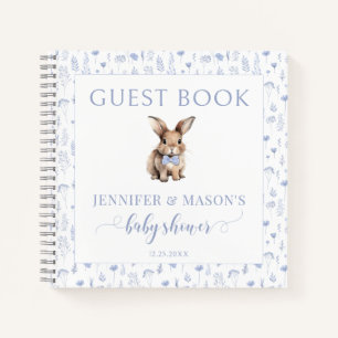 Blue rabbit baby shower gastenboek cadeau notitieb notitieboek
