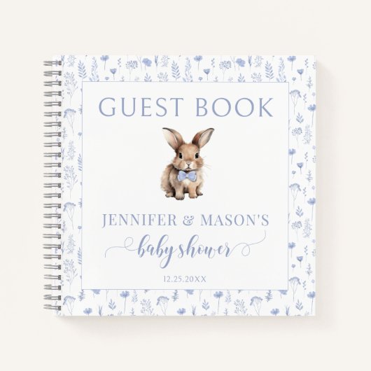 Blue rabbit baby shower gastenboek cadeau notitieb notitieboek (Voorkant)
