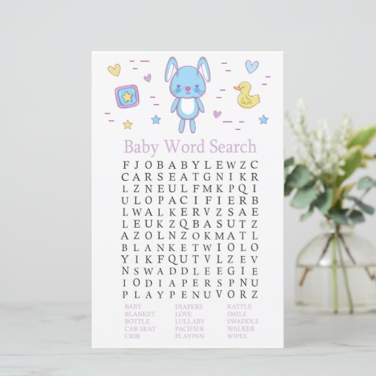 Blue Rabbit Baby shower Word Search Game (Staand voorkant)