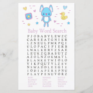 Blue Rabbit Baby shower Word Search Game
