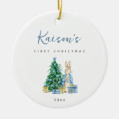Blue Rabbit Babys Eerste Kerst Keramische Ornament (Voorkant)