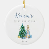 Blue Rabbit Babys Eerste Kerst Keramische Ornament (Achterkant)