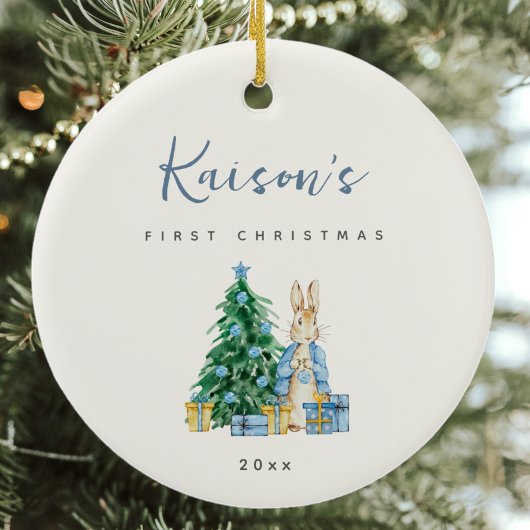 Blue Rabbit Babys Eerste Kerst Keramische Ornament