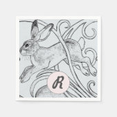 Blue Rabbit Bunny Hare Pasen Monogram Art Deco Servet (Voorkant)