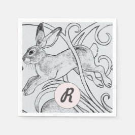 Blue Rabbit Bunny Hare Pasen Monogram Art Deco Servet
