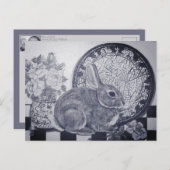 Blue Rabbit Bunny still Life Painting Dedham Bord Briefkaart (Voorkant / Achterkant)