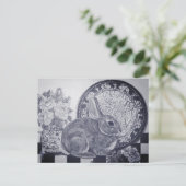Blue Rabbit Bunny still Life Painting Dedham Bord Briefkaart (Staand voorkant)