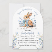 Blue Rabbit Bunny Wildflower Baby shower Kaart (Voorkant)