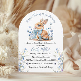 Blue Rabbit Bunny Wildflower Baby shower Kaart