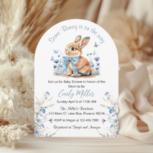 Blue Rabbit Bunny Wildflower Baby shower Kaart