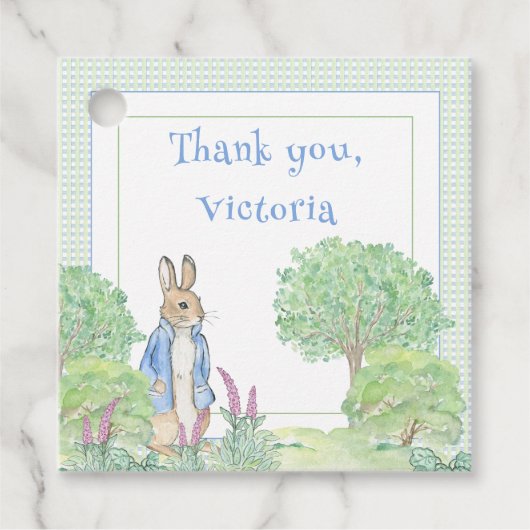 Blue Rabbit Gingham Bedankt Baby shower Bedankjes Labels (Voorkant)