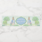 Blue Rabbit Gingham gepersonaliseerd Baby shower Waterfles Etiket (Enkel label)