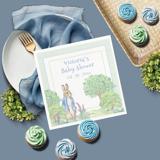 Blue Rabbit Gingham Waterverf Baby shower Servet