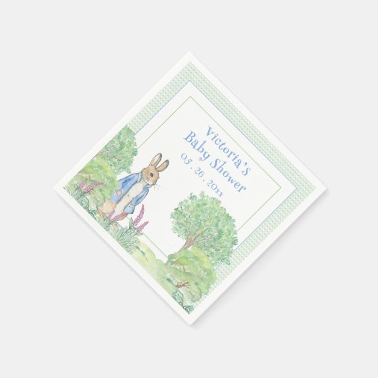 Blue Rabbit Gingham Waterverf Baby shower Servet (Hoek)