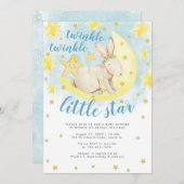 Blue Rabbit Gold Twinkle Little Star Baby shower Kaart (Voorkant / Achterkant)